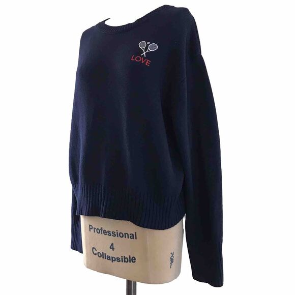 Brit NY Navy Blue 100% Cotton Knit Long Sleeve Pickleball Preppy Sweater NEW - M - Picture 3 of 7